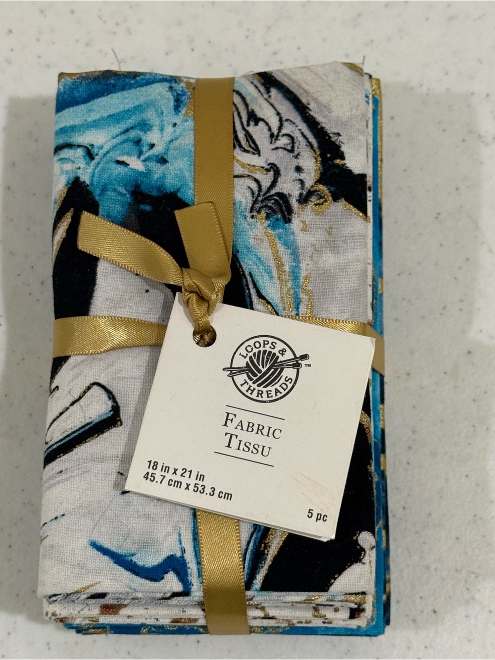 Loops & Threads Blue Metallic Marble Fabric Bundle ~ 5PC ~ 18in x 21in